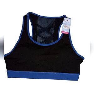 POP FIT Black and Blue Mesh  Racerback 2X  Sports Bra